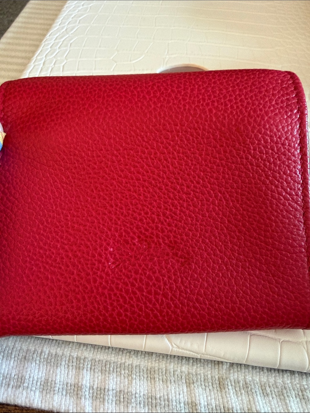 Longchamp Le Foulonné Red Pebbled Leather Card Case - Picture 4 of 6
